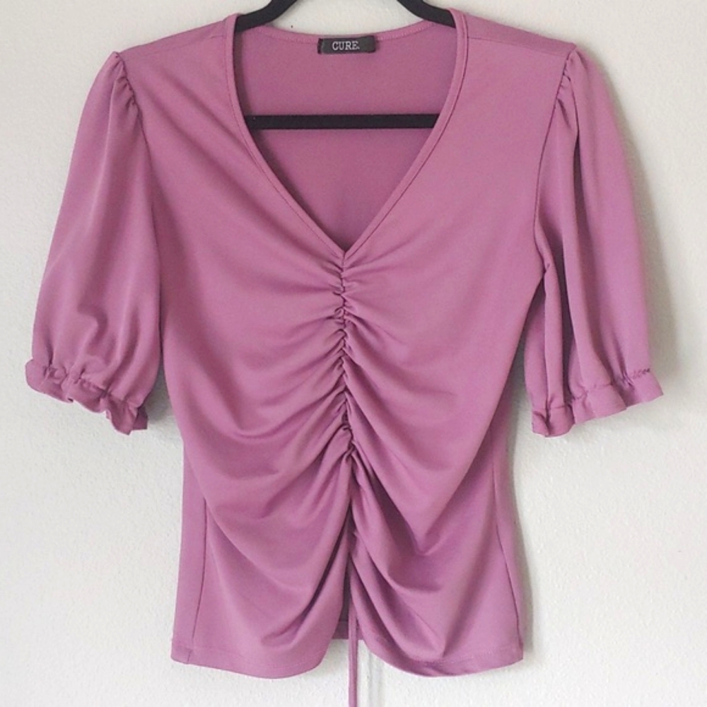 Lavender Ruched Front Blouse Top - Picture 11 of 12